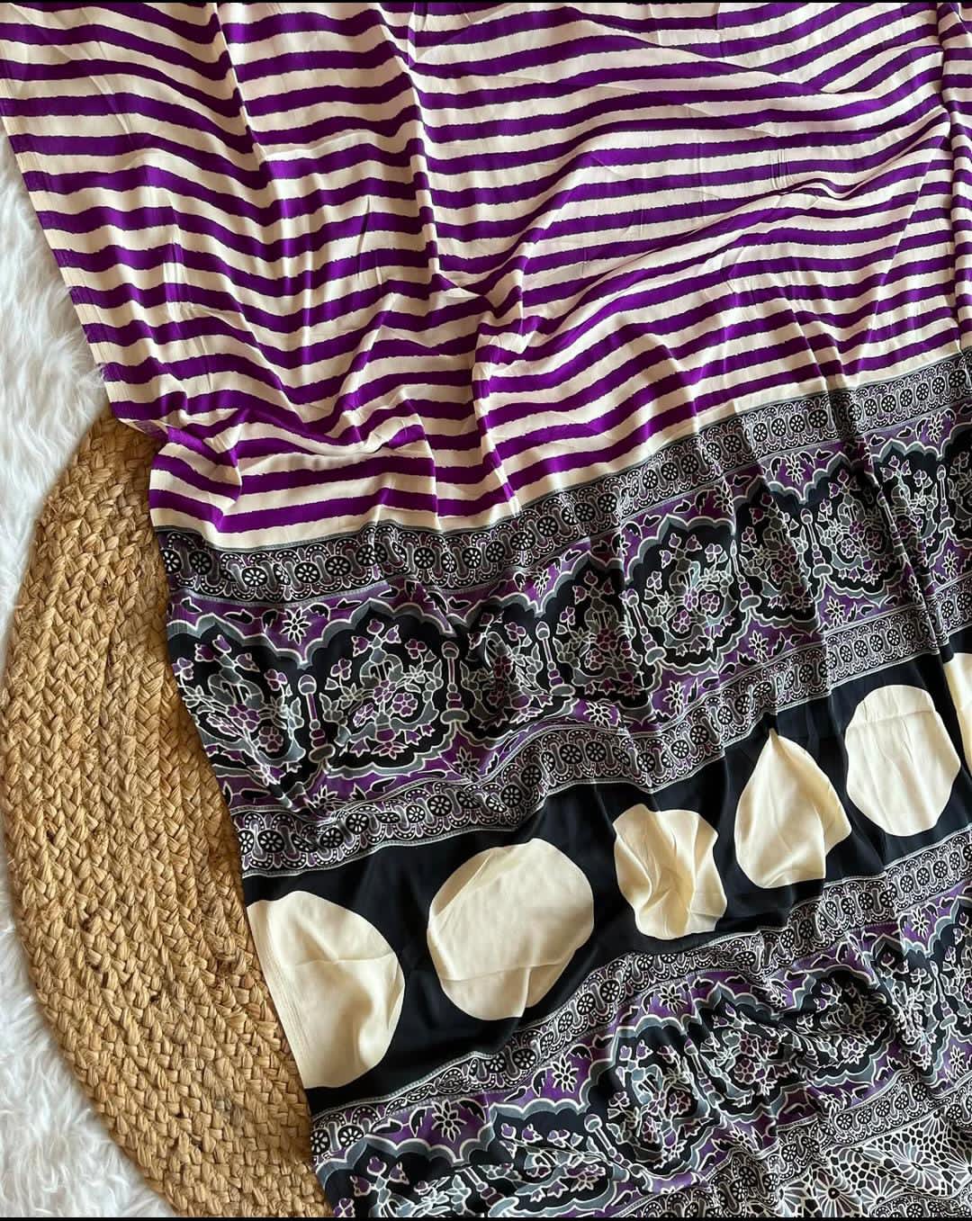 Ruhabs Festive Wear Beautiful Soft Satin Georgette Ajrakh Printed Celebrity Inspired Saree with Blouse Piece