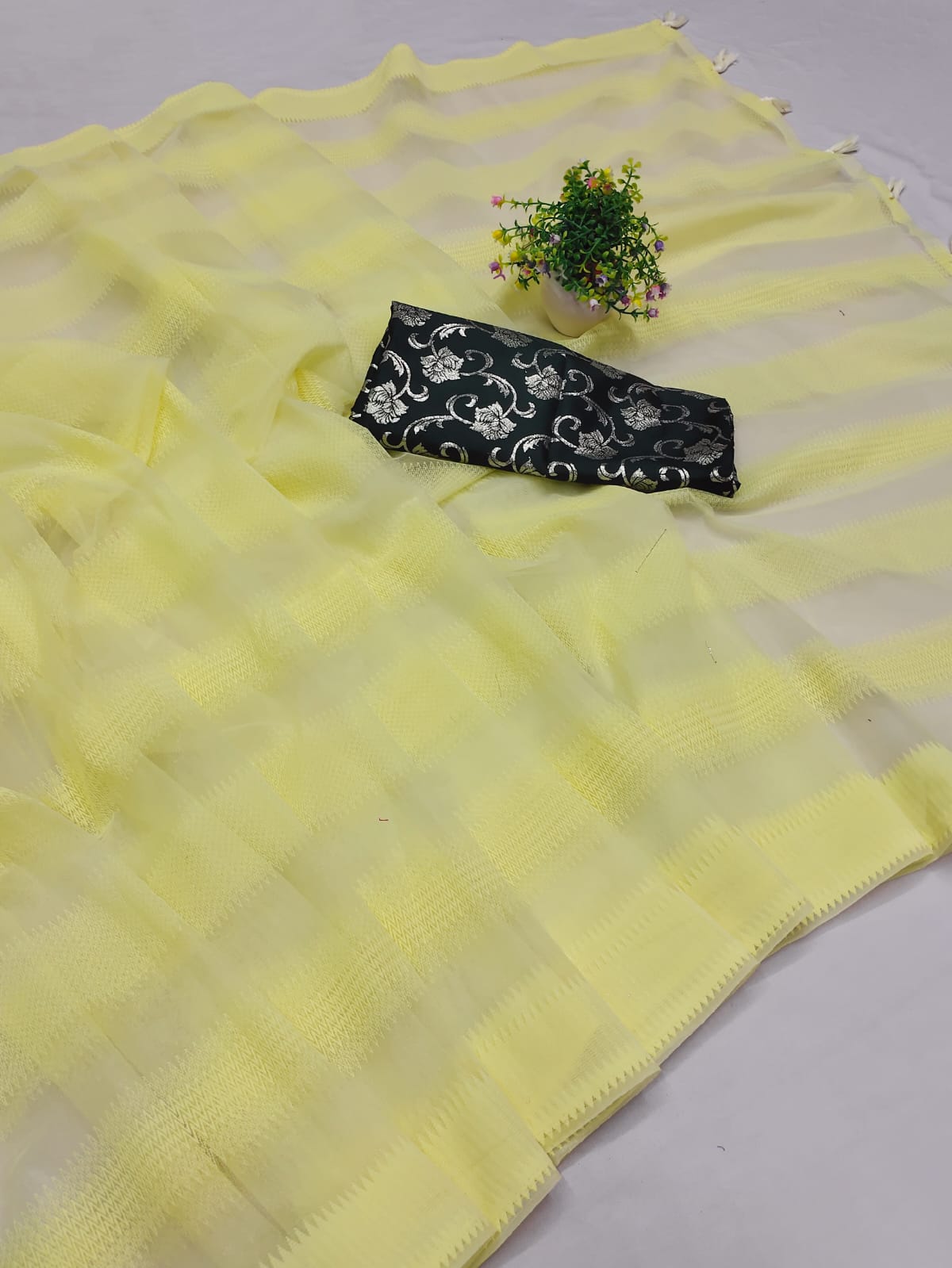 Ruhabs fastive wear Net Organza Self Weaving Saree With Blouse Piece