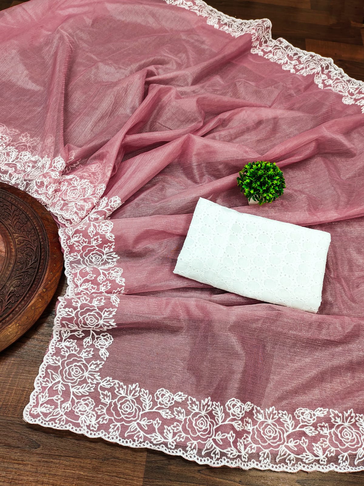 Ruhabs Bollywood Style Lucknowi Embroidered Glass Organza Saree