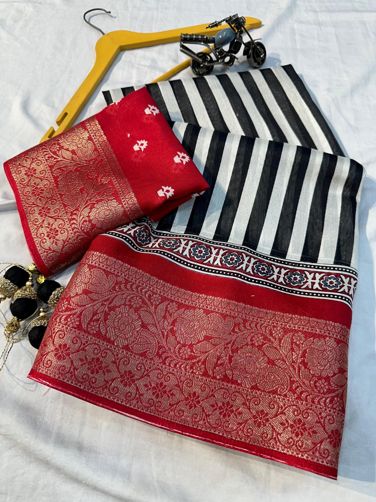 Ruhabs Festive wear Ajrakh Printed Premium Dola Silk saree with blouse piece