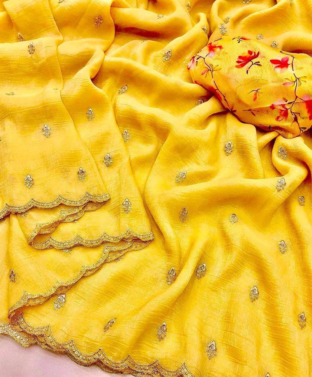 Ruhabs Festive Wear Georgette crush with embroidery work butti comes with embroidery work arka border