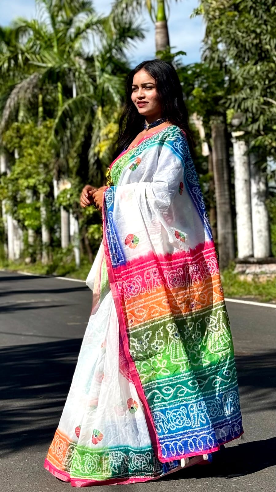 Ruhabs Women's Premium Cotton Linen Printed Saree with Bandhej Printed Pallu Design | Woman Saree | Saree for Girls | Cotton Saree | Simple Saree | Saree with Blouse