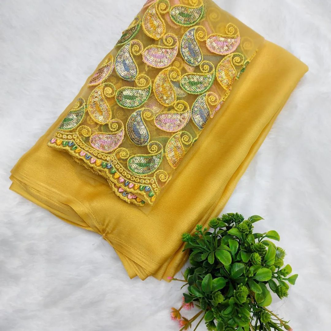 Ruhabs Beautiful Soft Shimmer Chiffon Sarees with Embroidered Blouse