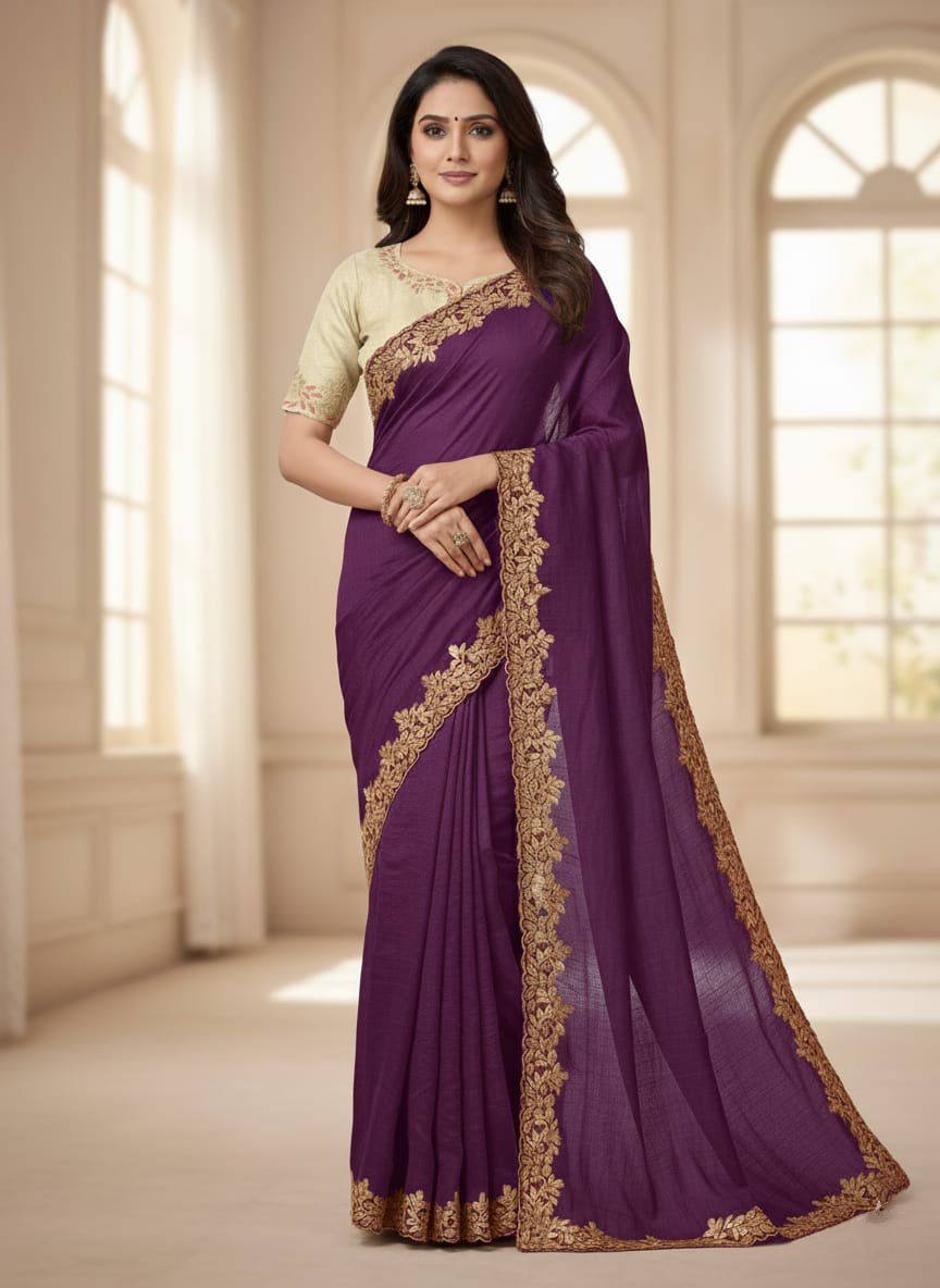 Ruhabs Festive Wear Beautiful Crunchy Silk Saree With Embroidered Border And Blouse Piece