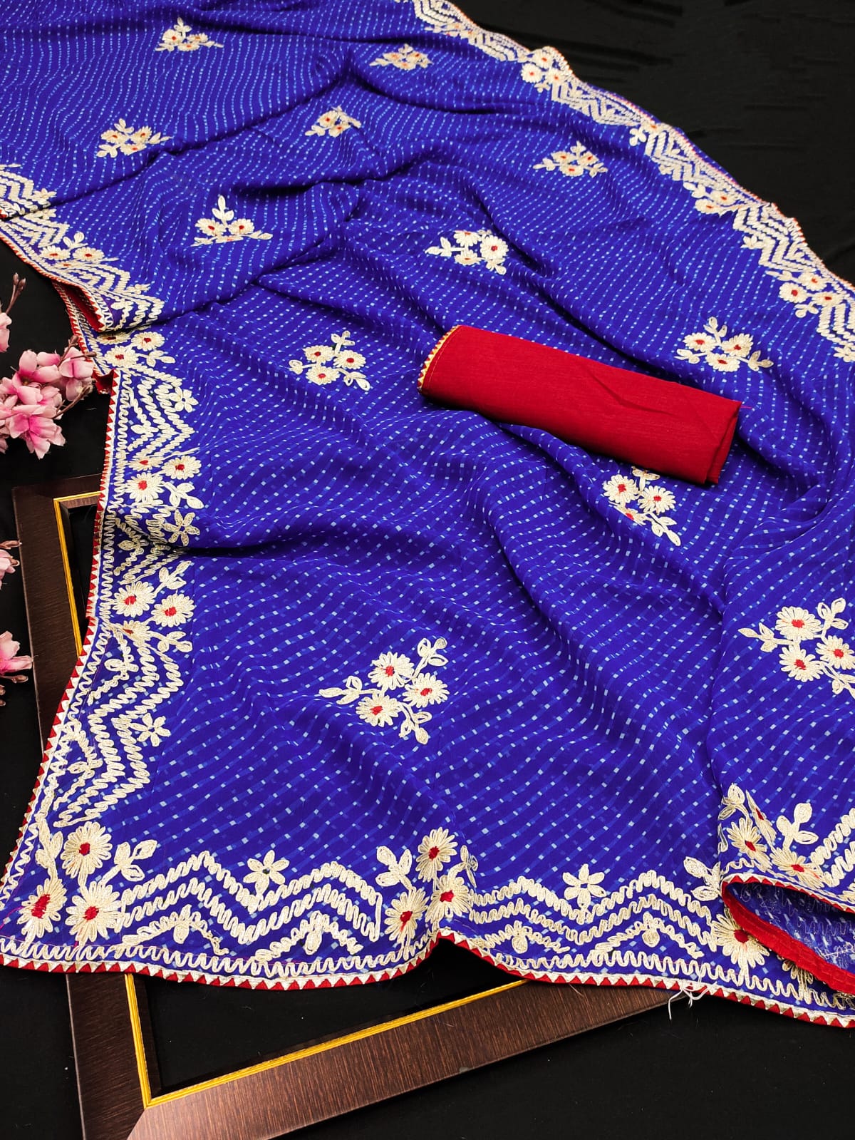 Ruhabs Bamberg Georgette Leheriya Gota Patti Sarees