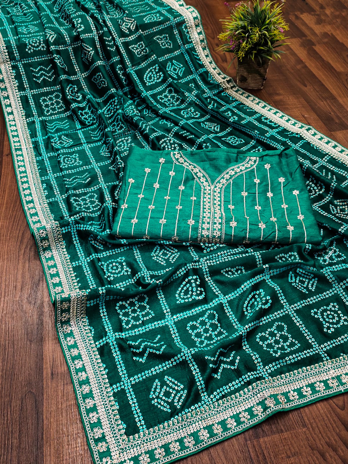 Ruhabs Bandhani Printed Embroidered Silk Saree