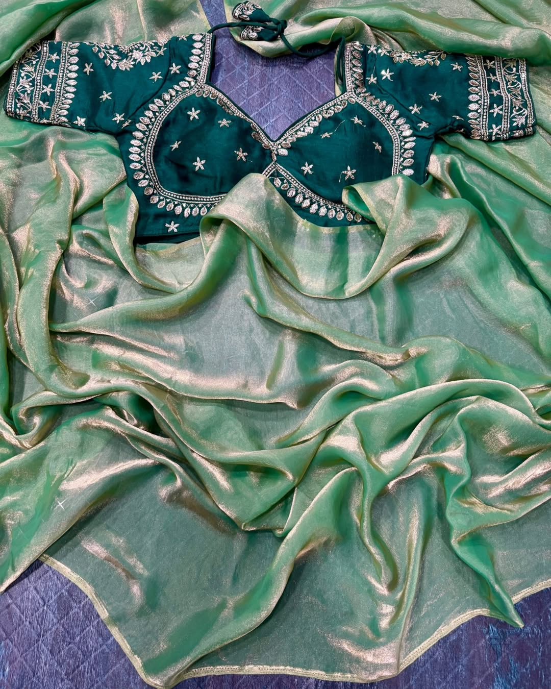 Ruhabs Beautiful Soft. Space Silk Celebrity Inspired Sarees with Designer Stitched Blouse,