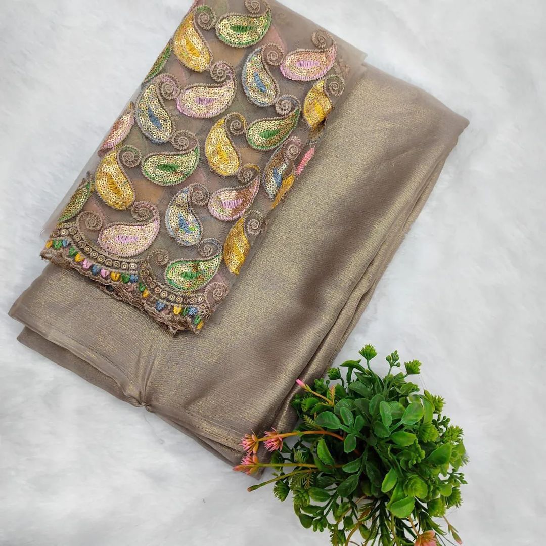 Ruhabs Beautiful Soft Shimmer Chiffon Sarees with Embroidered Blouse