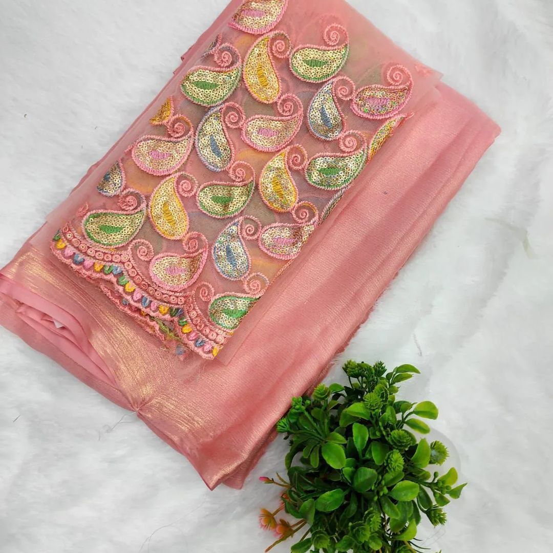 Ruhabs Beautiful Soft Shimmer Chiffon Sarees with Embroidered Blouse