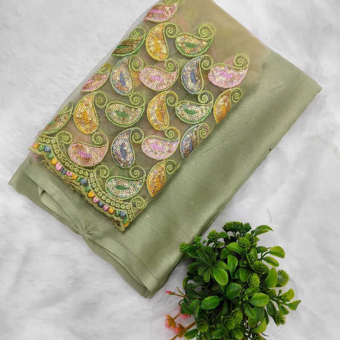 Ruhabs Beautiful Soft Shimmer Chiffon Sarees with Embroidered Blouse