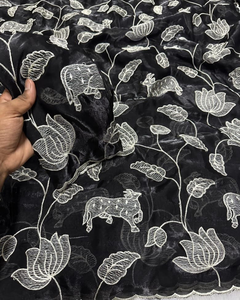 Ruhabs Beautiful Soft Space  Fendi Silk Multi Embroderiy Work Celebrity Inspired Sarees with Blouse Piece