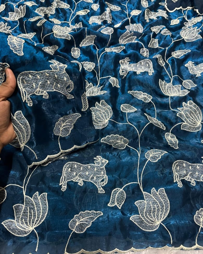 Ruhabs Beautiful Soft Space  Fendi Silk Multi Embroderiy Work Celebrity Inspired Sarees with Blouse Piece