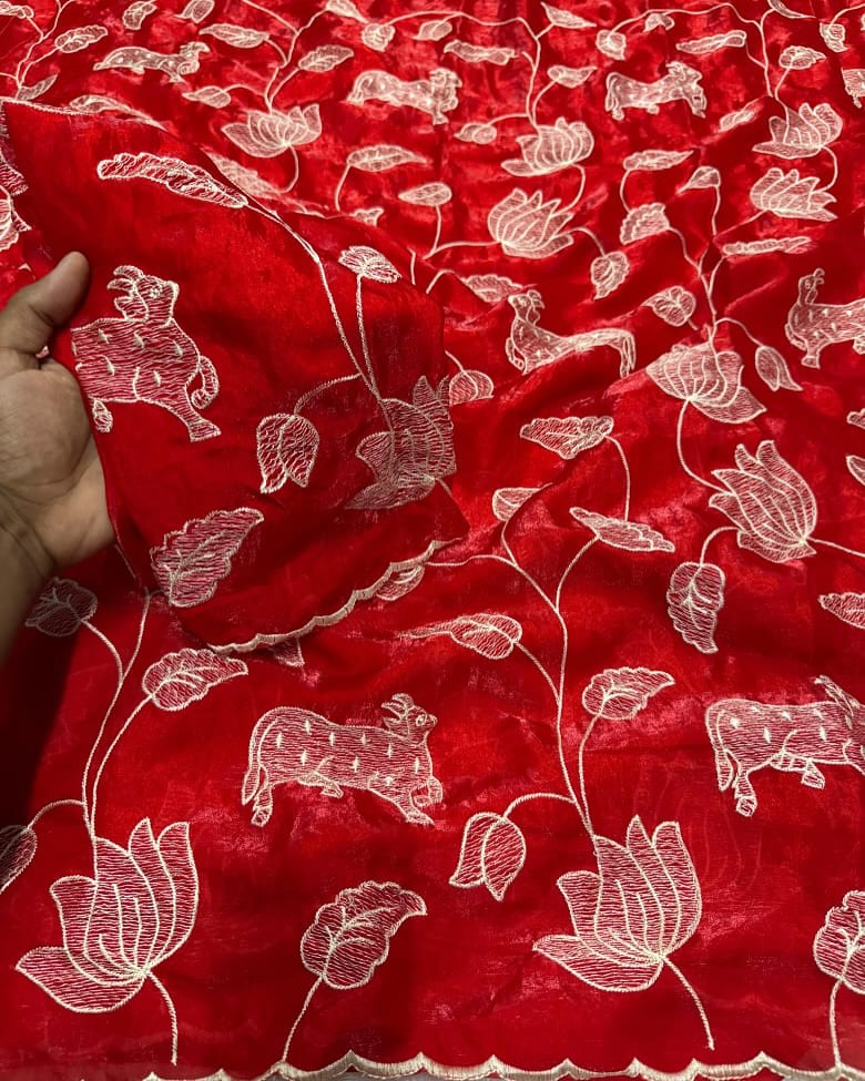 Ruhabs Beautiful Soft Space  Fendi Silk Multi Embroderiy Work Celebrity Inspired Sarees with Blouse Piece