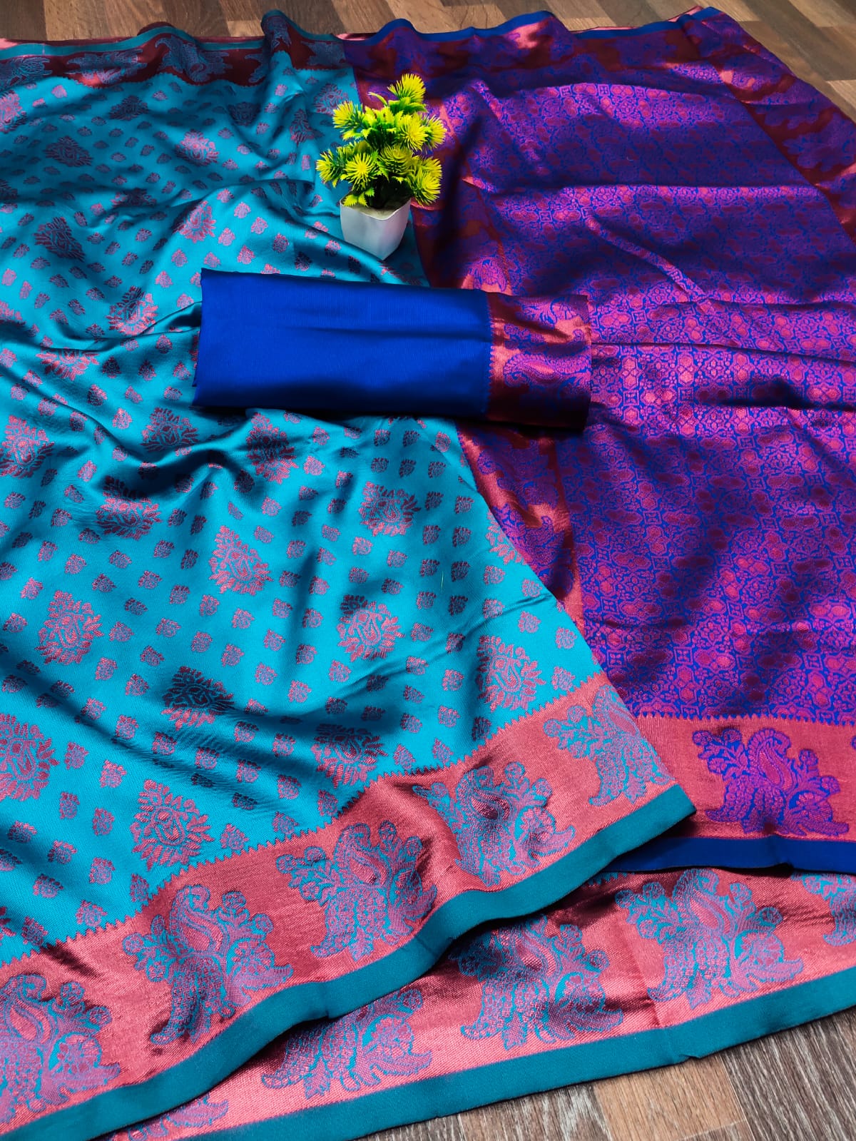 Ruhabs Banarasi silk Copper zari woven south indian saree with Blouse Piece