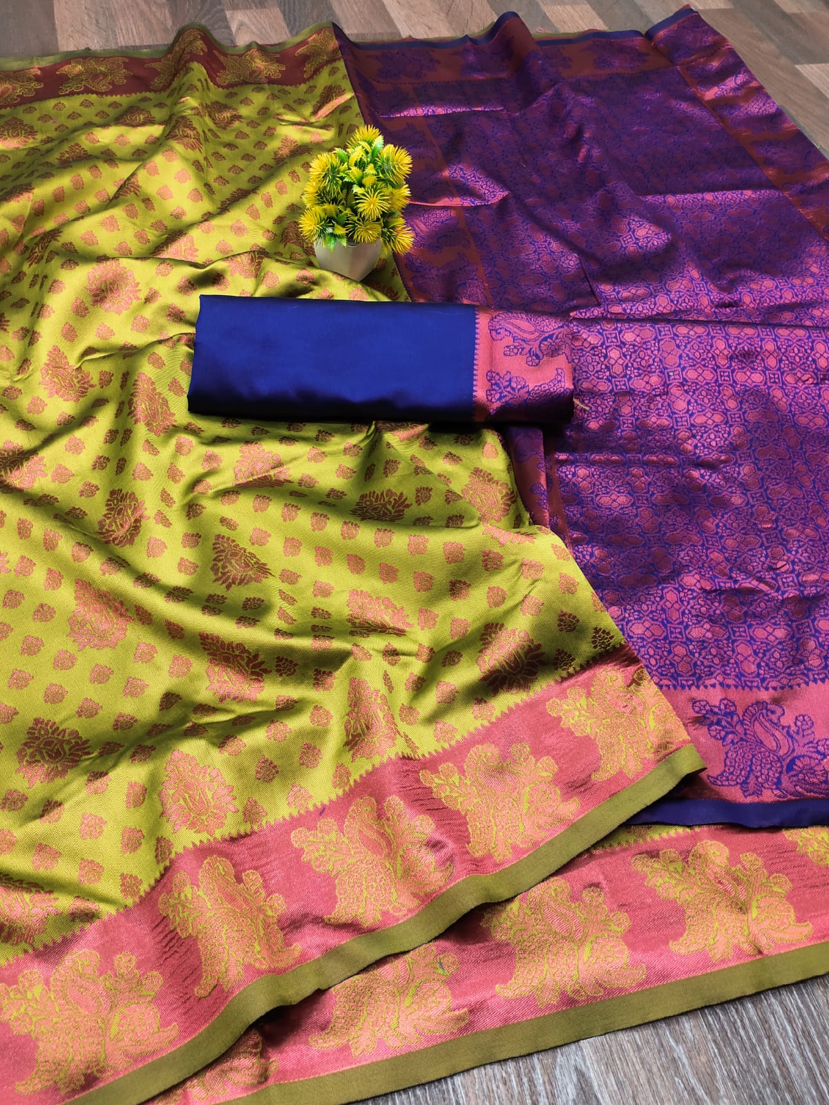 Ruhabs Banarasi silk Copper zari woven south indian saree with Blouse Piece