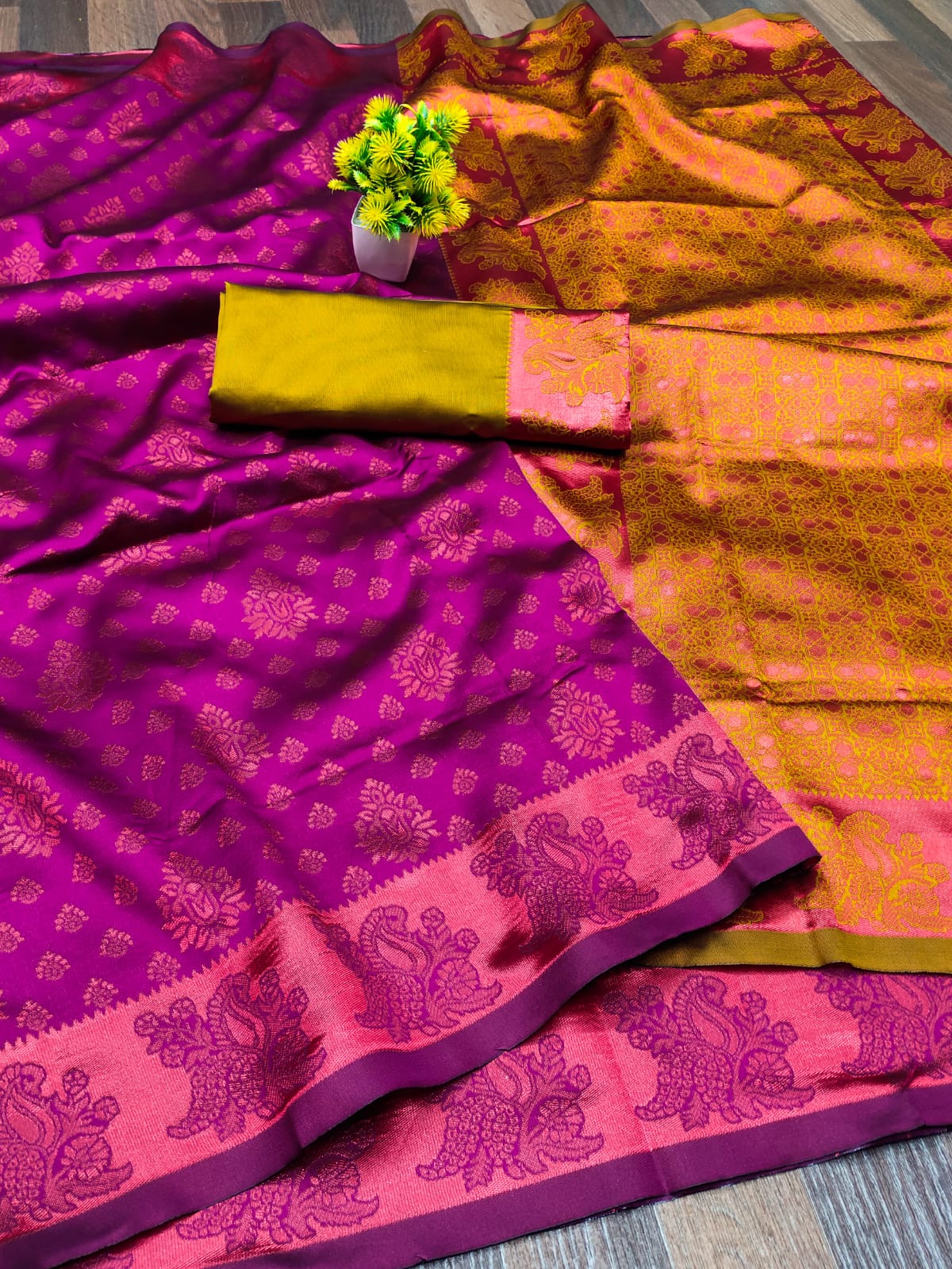 Ruhabs Banarasi silk Copper zari woven south indian saree with Blouse Piece