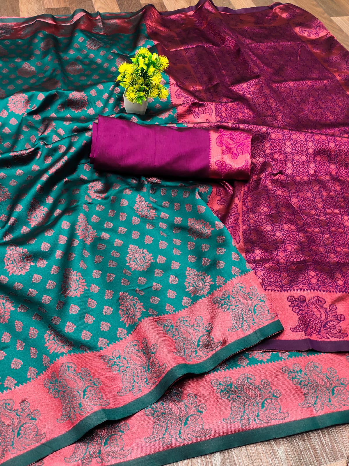 Ruhabs Banarasi silk Copper zari woven south indian saree with Blouse Piece