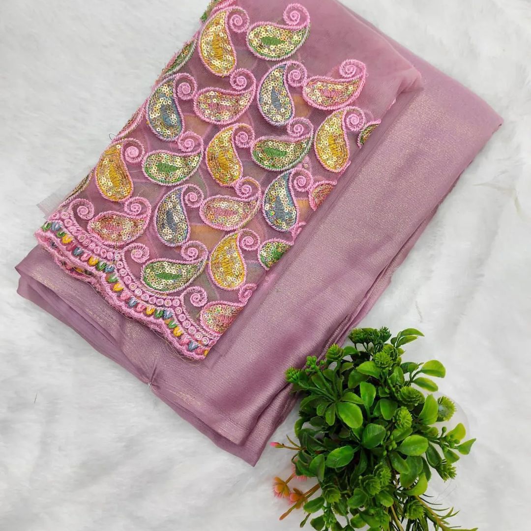 Ruhabs Beautiful Soft Shimmer Chiffon Sarees with Embroidered Blouse