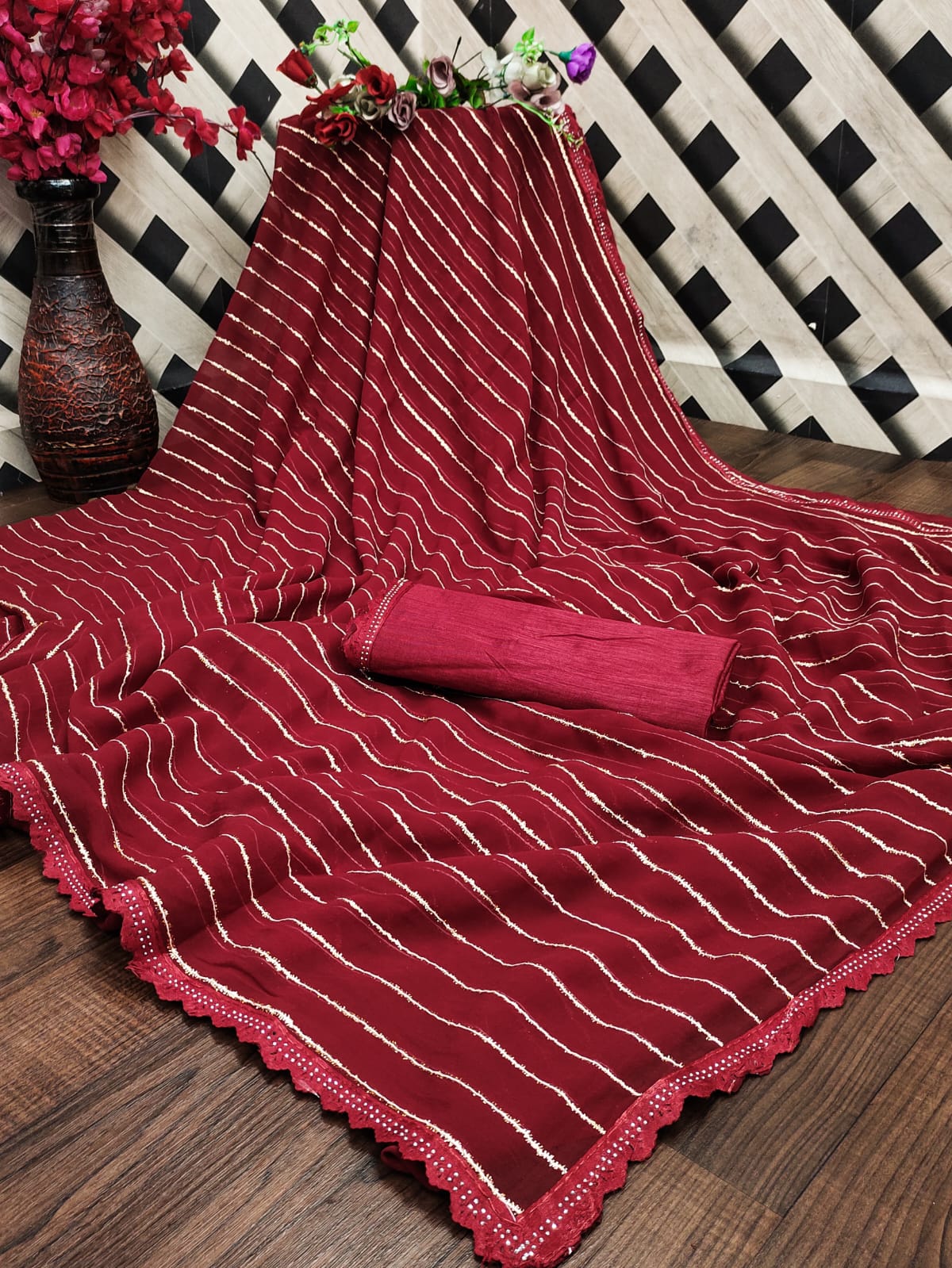 Ruhabs Bollywood Designer Fur Georgette Saree with Blouse Piece