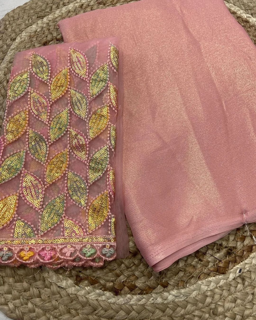 Ruhabs Beautiful Soft Shimmer Chiffon Sarees with Embroidered Blouse